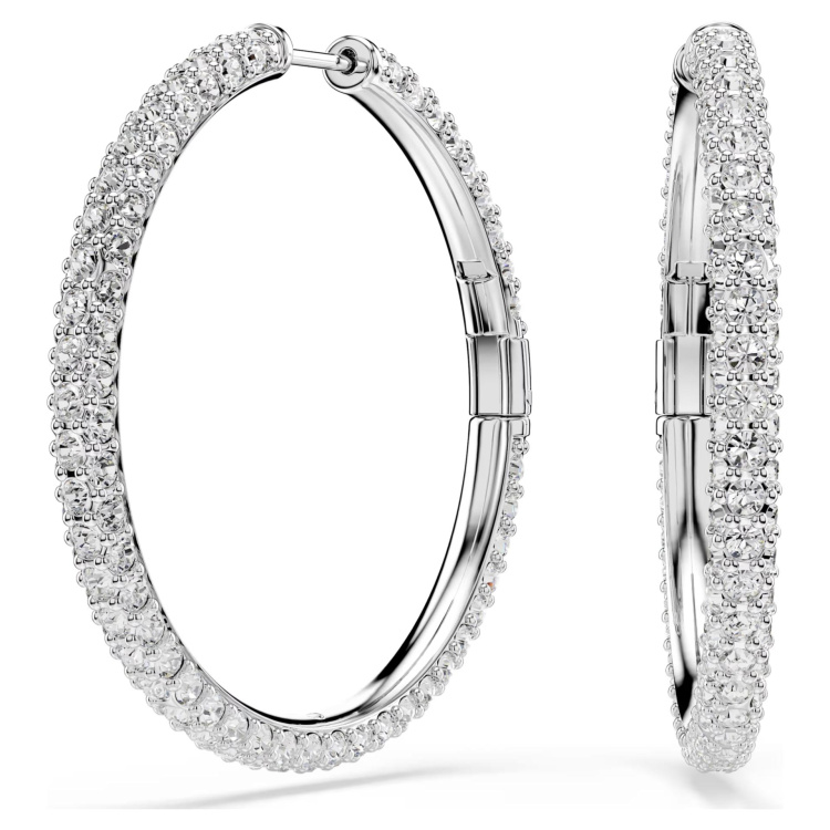 Dextera hoop earrings Round cut, White, Rhodium plated